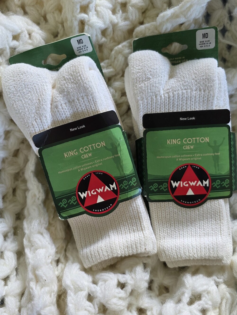 NWT Wigwam King Cotton Crew Socks Hiking Unisex Vintage Scrunchie Socks 2 Pair M